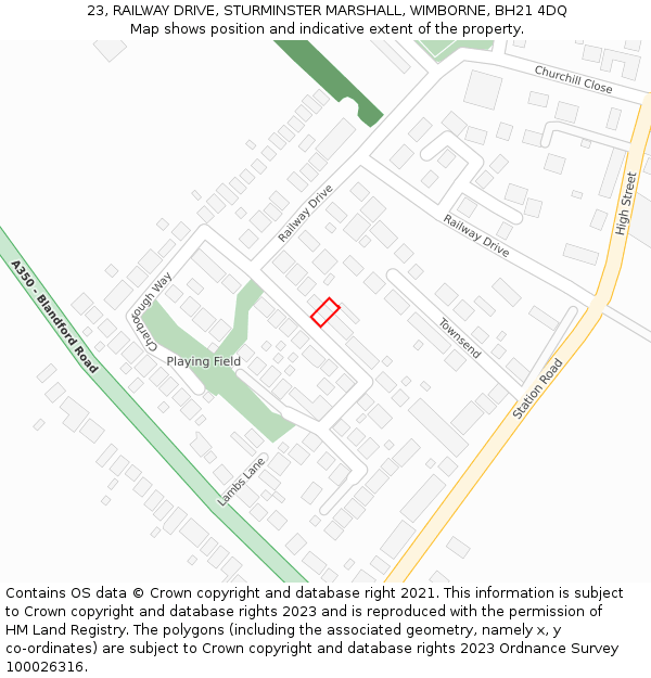 23, RAILWAY DRIVE, STURMINSTER MARSHALL, WIMBORNE, BH21 4DQ: Location map and indicative extent of plot