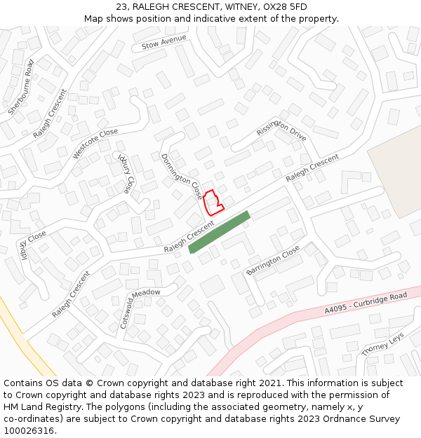 23, RALEGH CRESCENT, WITNEY, OX28 5FD: Location map and indicative extent of plot