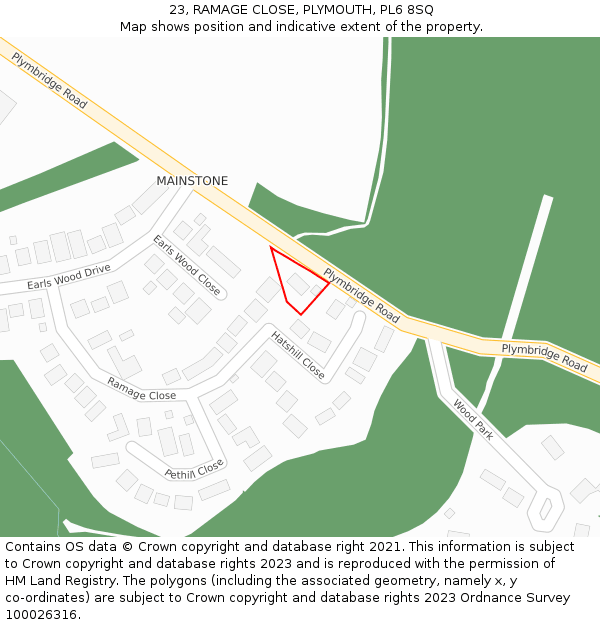 23, RAMAGE CLOSE, PLYMOUTH, PL6 8SQ: Location map and indicative extent of plot