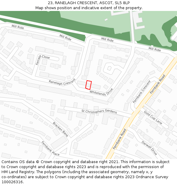 23, RANELAGH CRESCENT, ASCOT, SL5 8LP: Location map and indicative extent of plot