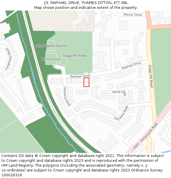 23, RAPHAEL DRIVE, THAMES DITTON, KT7 0BL: Location map and indicative extent of plot