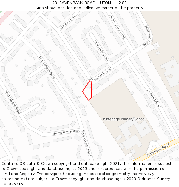 23, RAVENBANK ROAD, LUTON, LU2 8EJ: Location map and indicative extent of plot