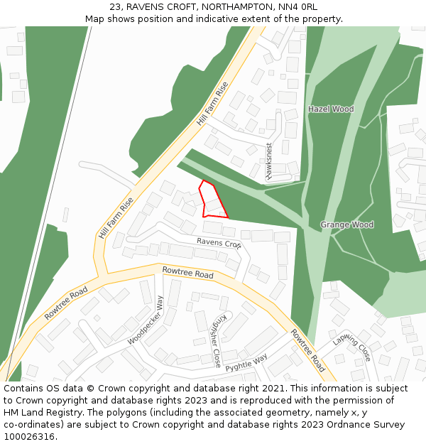 23, RAVENS CROFT, NORTHAMPTON, NN4 0RL: Location map and indicative extent of plot