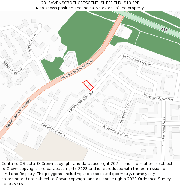 23, RAVENSCROFT CRESCENT, SHEFFIELD, S13 8PP: Location map and indicative extent of plot