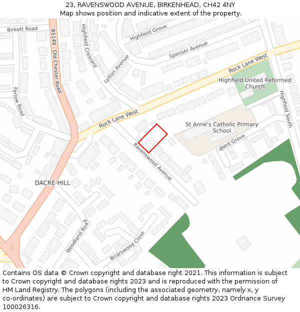 23, RAVENSWOOD AVENUE, BIRKENHEAD, CH42 4NY: Location map and indicative extent of plot