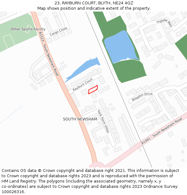 23, RAYBURN COURT, BLYTH, NE24 4GZ: Location map and indicative extent of plot
