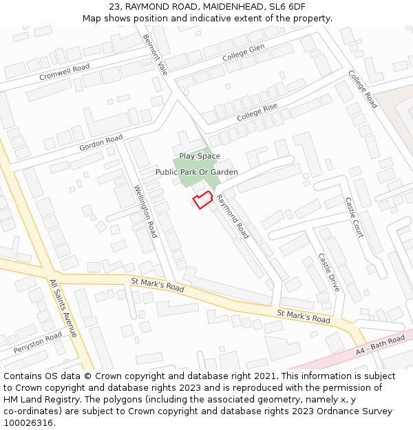 23, RAYMOND ROAD, MAIDENHEAD, SL6 6DF: Location map and indicative extent of plot