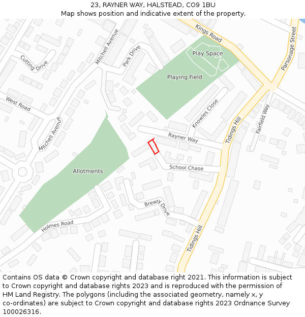 23, RAYNER WAY, HALSTEAD, CO9 1BU: Location map and indicative extent of plot