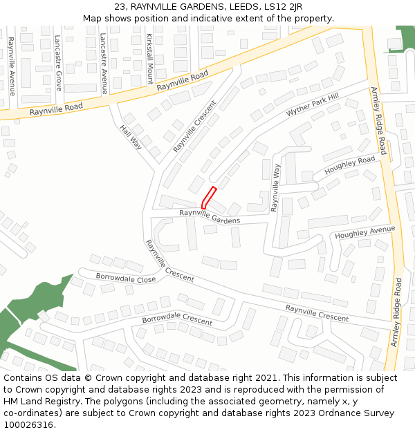 23, RAYNVILLE GARDENS, LEEDS, LS12 2JR: Location map and indicative extent of plot