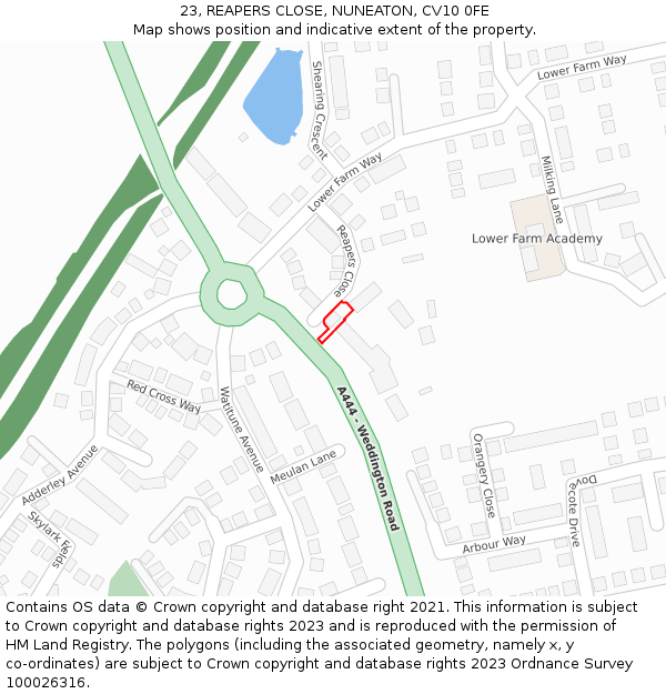 23, REAPERS CLOSE, NUNEATON, CV10 0FE: Location map and indicative extent of plot