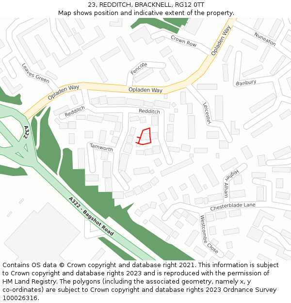 23, REDDITCH, BRACKNELL, RG12 0TT: Location map and indicative extent of plot