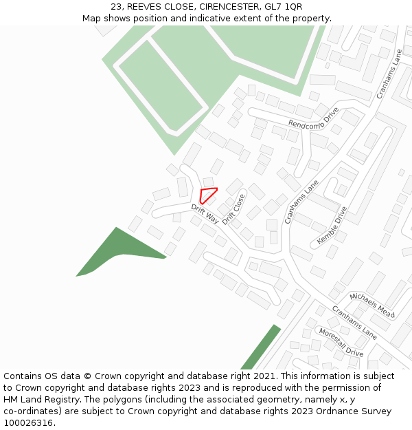 23, REEVES CLOSE, CIRENCESTER, GL7 1QR: Location map and indicative extent of plot