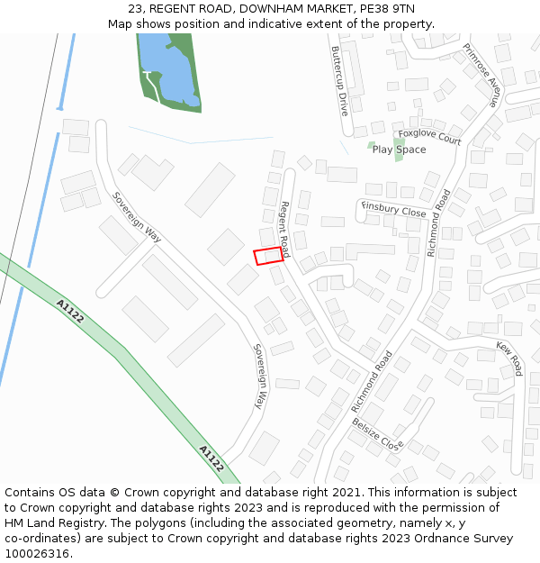 23, REGENT ROAD, DOWNHAM MARKET, PE38 9TN: Location map and indicative extent of plot