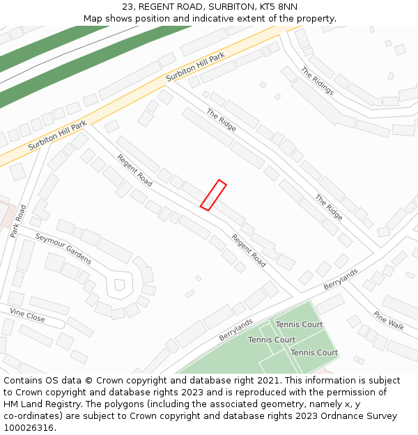 23, REGENT ROAD, SURBITON, KT5 8NN: Location map and indicative extent of plot