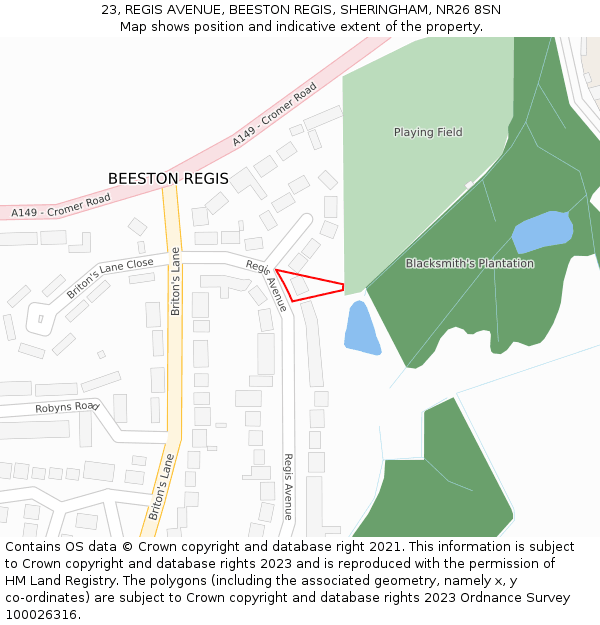 23, REGIS AVENUE, BEESTON REGIS, SHERINGHAM, NR26 8SN: Location map and indicative extent of plot