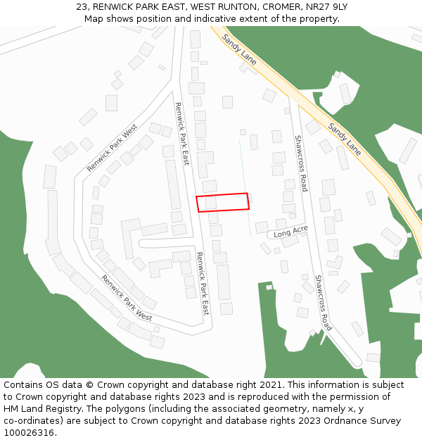 23, RENWICK PARK EAST, WEST RUNTON, CROMER, NR27 9LY: Location map and indicative extent of plot