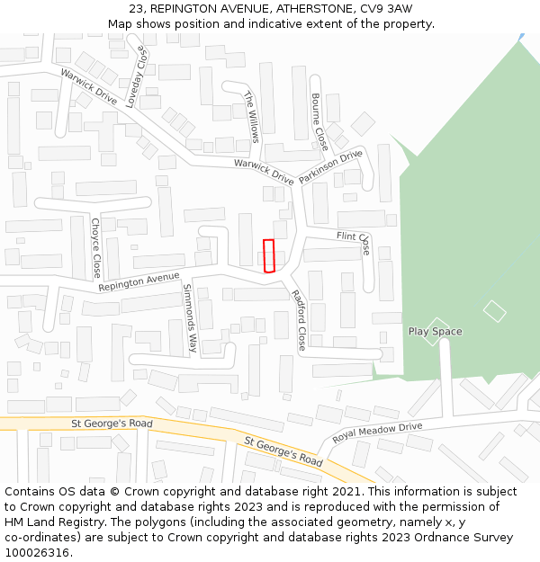 23, REPINGTON AVENUE, ATHERSTONE, CV9 3AW: Location map and indicative extent of plot