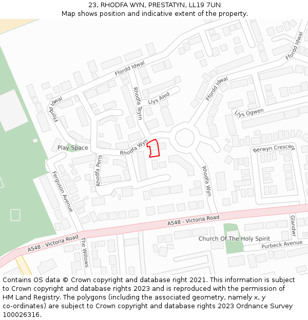 23, RHODFA WYN, PRESTATYN, LL19 7UN: Location map and indicative extent of plot