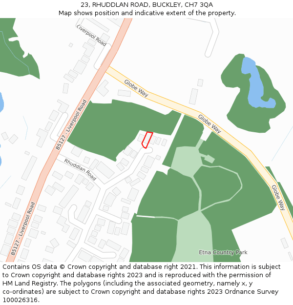 23, RHUDDLAN ROAD, BUCKLEY, CH7 3QA: Location map and indicative extent of plot