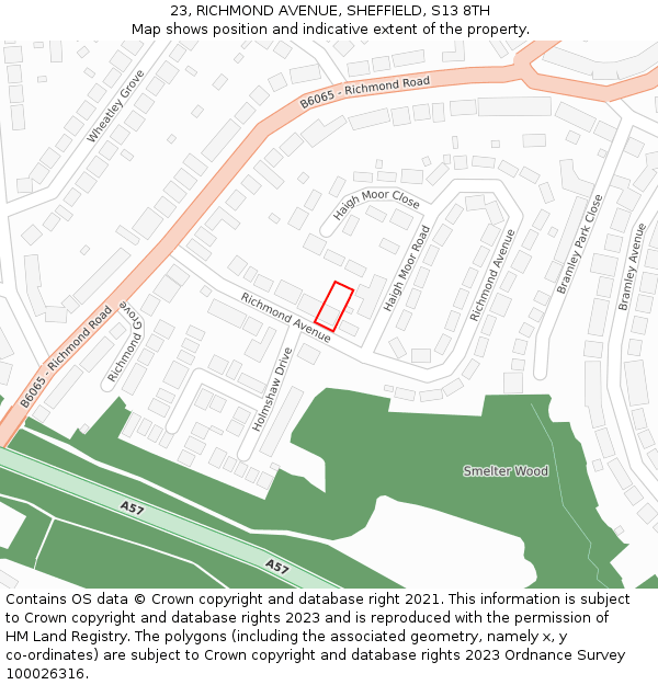 23, RICHMOND AVENUE, SHEFFIELD, S13 8TH: Location map and indicative extent of plot
