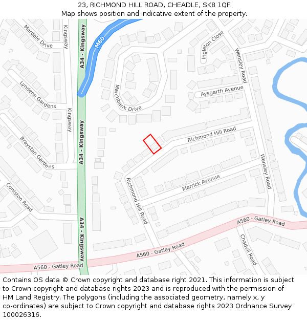 23, RICHMOND HILL ROAD, CHEADLE, SK8 1QF: Location map and indicative extent of plot