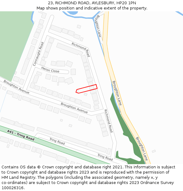 23, RICHMOND ROAD, AYLESBURY, HP20 1PN: Location map and indicative extent of plot