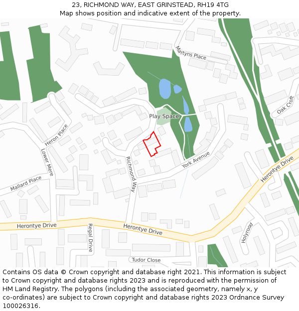 23, RICHMOND WAY, EAST GRINSTEAD, RH19 4TG: Location map and indicative extent of plot