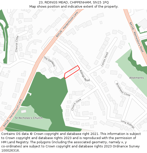 23, RIDINGS MEAD, CHIPPENHAM, SN15 1PQ: Location map and indicative extent of plot