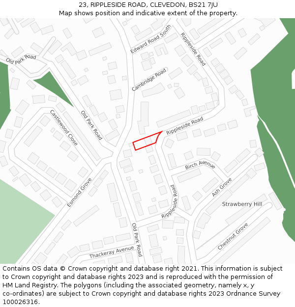 23, RIPPLESIDE ROAD, CLEVEDON, BS21 7JU: Location map and indicative extent of plot