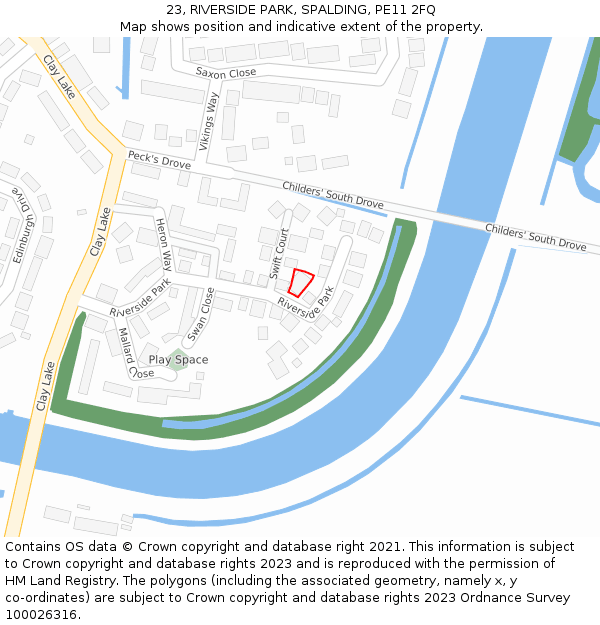 23, RIVERSIDE PARK, SPALDING, PE11 2FQ: Location map and indicative extent of plot