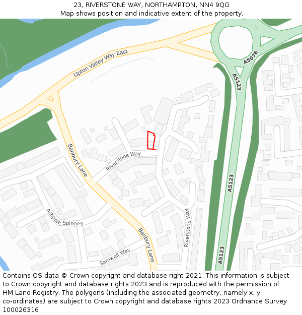 23, RIVERSTONE WAY, NORTHAMPTON, NN4 9QG: Location map and indicative extent of plot