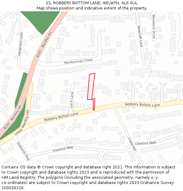 23, ROBBERY BOTTOM LANE, WELWYN, AL6 0UL: Location map and indicative extent of plot
