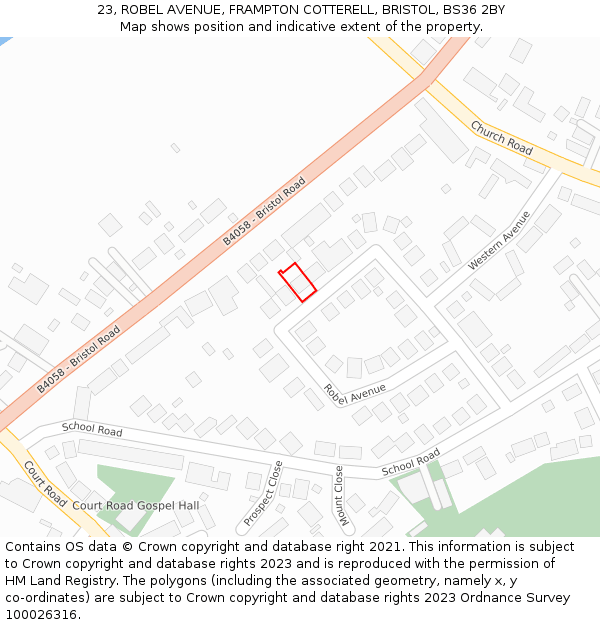 23, ROBEL AVENUE, FRAMPTON COTTERELL, BRISTOL, BS36 2BY: Location map and indicative extent of plot