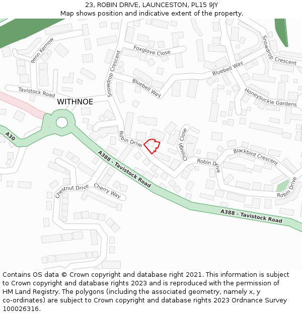 23, ROBIN DRIVE, LAUNCESTON, PL15 9JY: Location map and indicative extent of plot