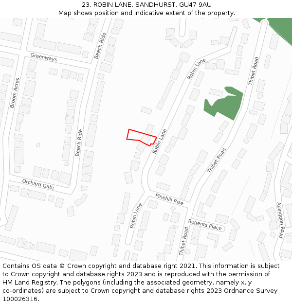 23, ROBIN LANE, SANDHURST, GU47 9AU: Location map and indicative extent of plot