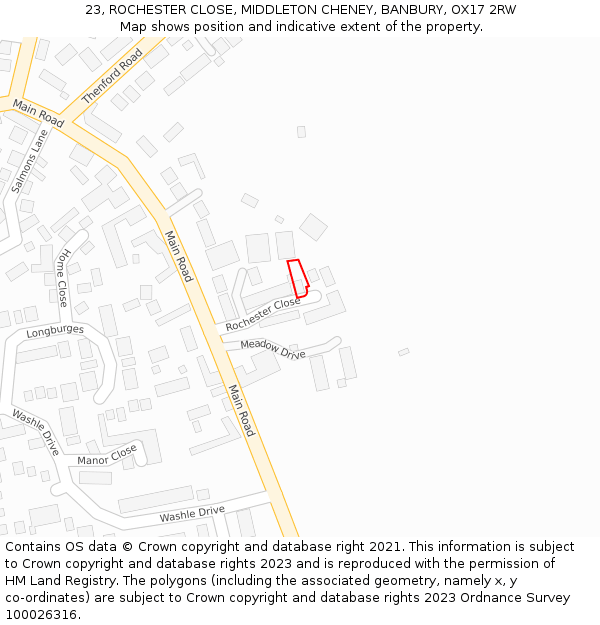 23, ROCHESTER CLOSE, MIDDLETON CHENEY, BANBURY, OX17 2RW: Location map and indicative extent of plot