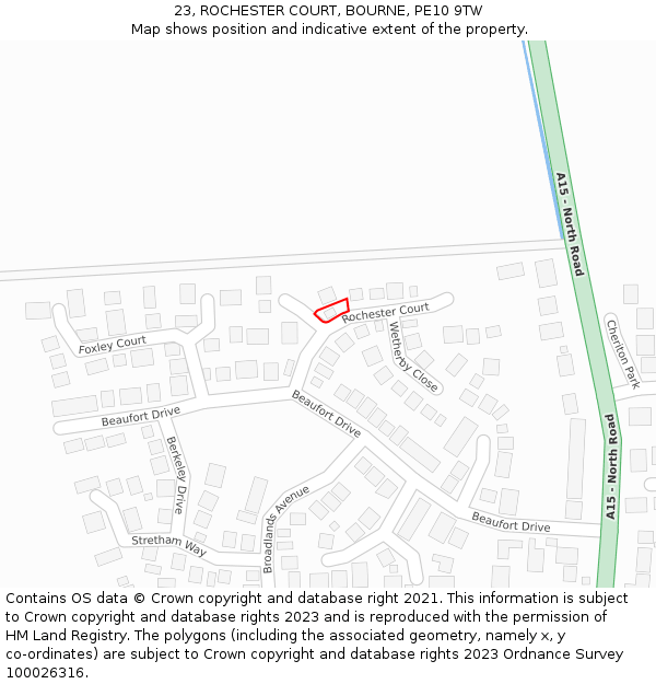 23, ROCHESTER COURT, BOURNE, PE10 9TW: Location map and indicative extent of plot