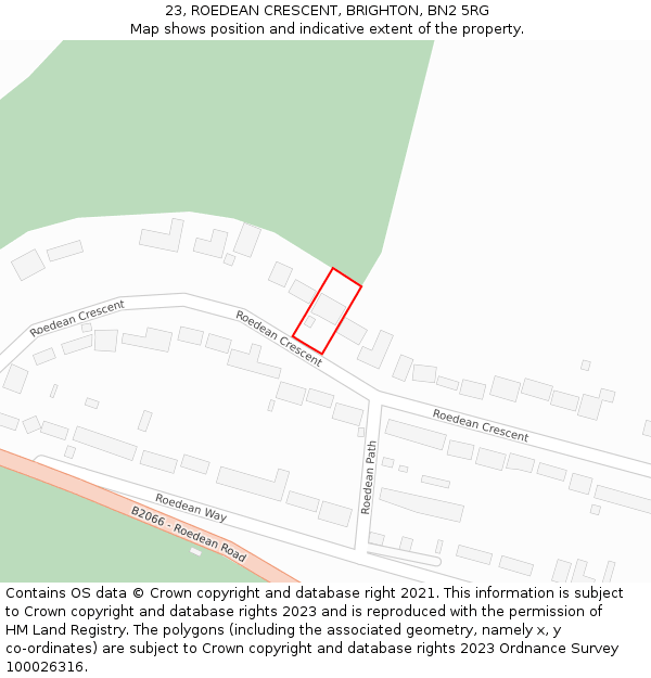23, ROEDEAN CRESCENT, BRIGHTON, BN2 5RG: Location map and indicative extent of plot