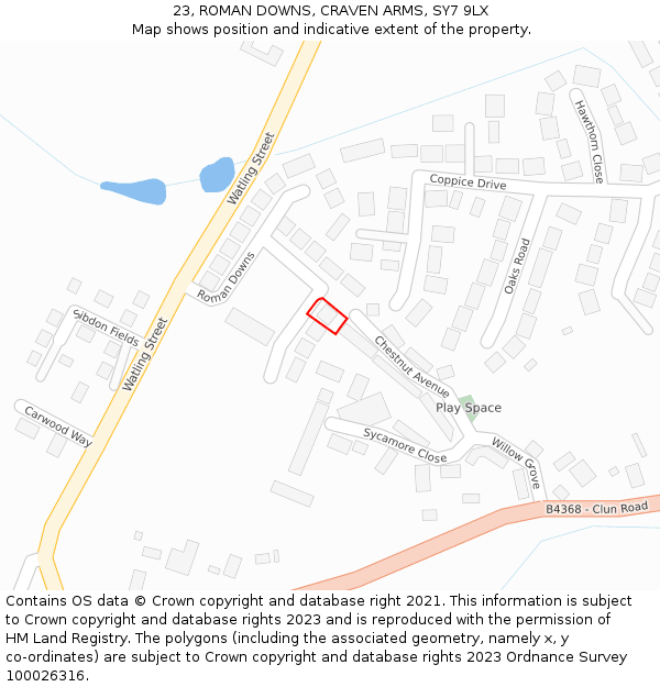 23, ROMAN DOWNS, CRAVEN ARMS, SY7 9LX: Location map and indicative extent of plot