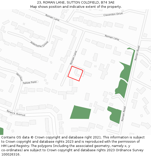 23, ROMAN LANE, SUTTON COLDFIELD, B74 3AE: Location map and indicative extent of plot