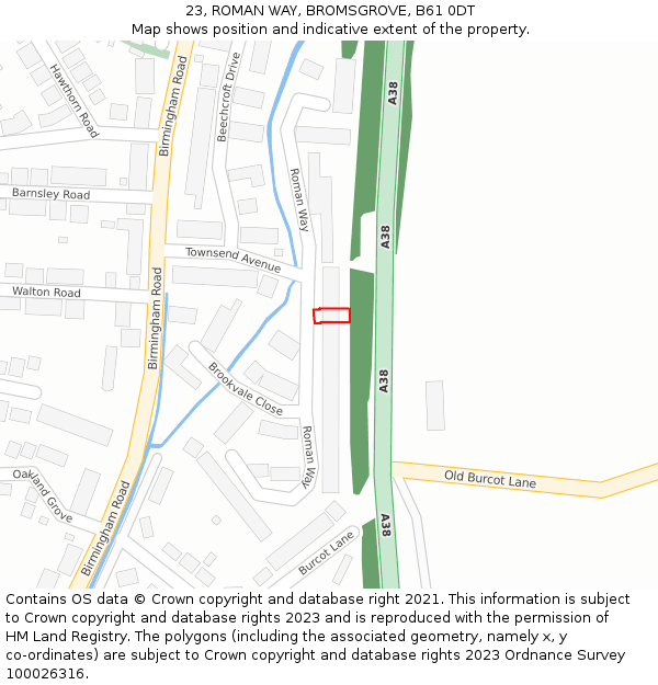 23, ROMAN WAY, BROMSGROVE, B61 0DT: Location map and indicative extent of plot