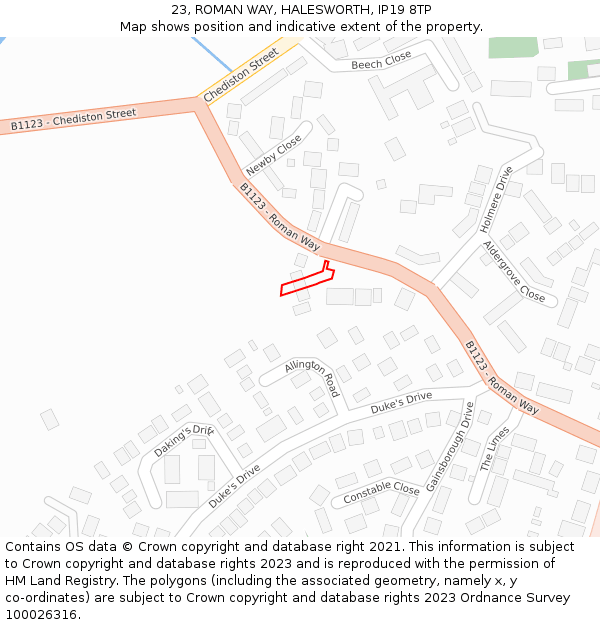 23, ROMAN WAY, HALESWORTH, IP19 8TP: Location map and indicative extent of plot