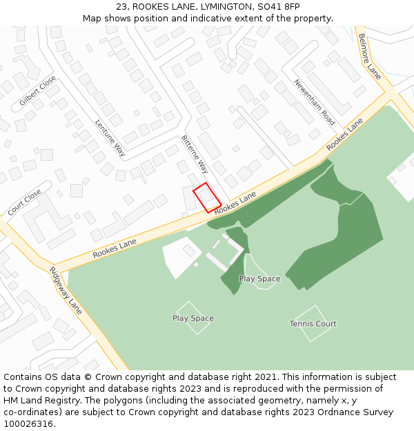 23, ROOKES LANE, LYMINGTON, SO41 8FP: Location map and indicative extent of plot