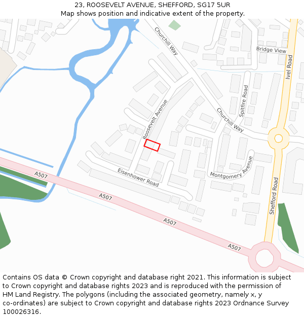 23, ROOSEVELT AVENUE, SHEFFORD, SG17 5UR: Location map and indicative extent of plot