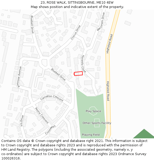 23, ROSE WALK, SITTINGBOURNE, ME10 4EW: Location map and indicative extent of plot