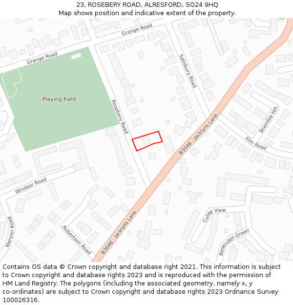 23, ROSEBERY ROAD, ALRESFORD, SO24 9HQ: Location map and indicative extent of plot