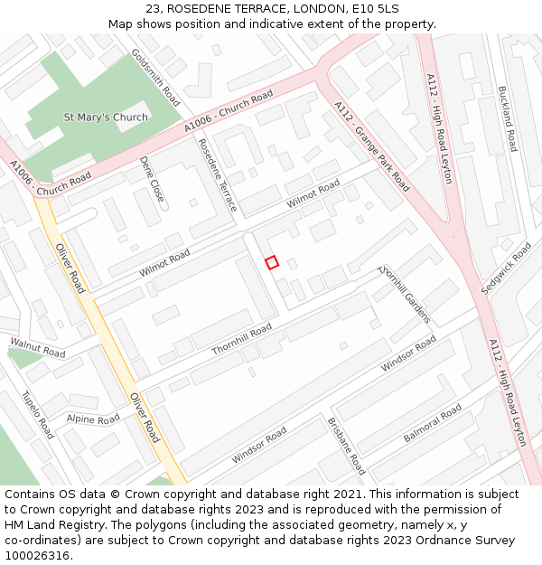 23, ROSEDENE TERRACE, LONDON, E10 5LS: Location map and indicative extent of plot
