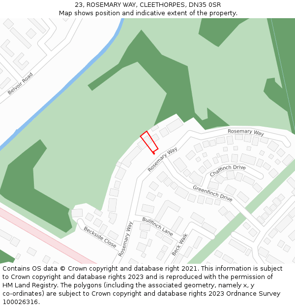 23, ROSEMARY WAY, CLEETHORPES, DN35 0SR: Location map and indicative extent of plot