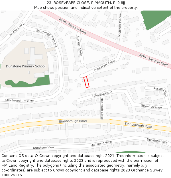 23, ROSEVEARE CLOSE, PLYMOUTH, PL9 8JJ: Location map and indicative extent of plot