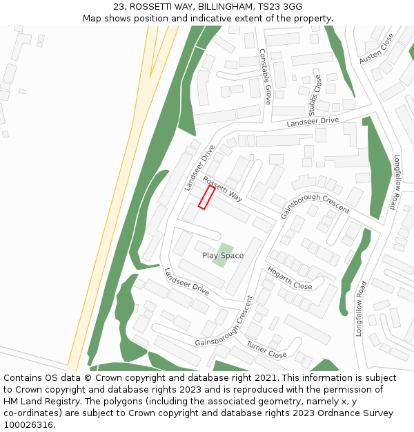 23, ROSSETTI WAY, BILLINGHAM, TS23 3GG: Location map and indicative extent of plot